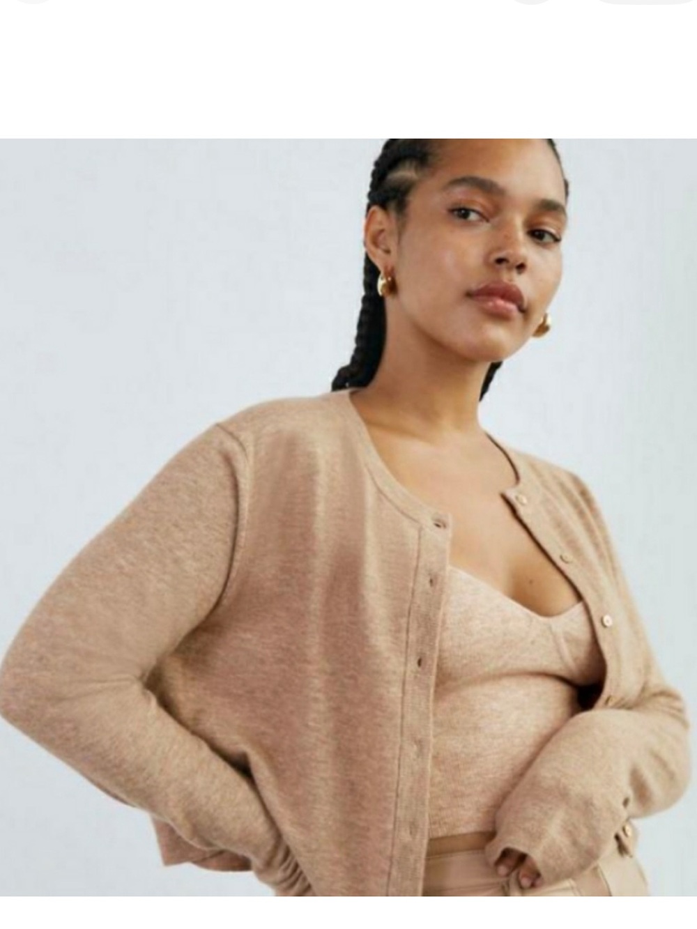 Wilfred Sicily Knit Cardigan and Cropped Bustier Tank Set in Tan